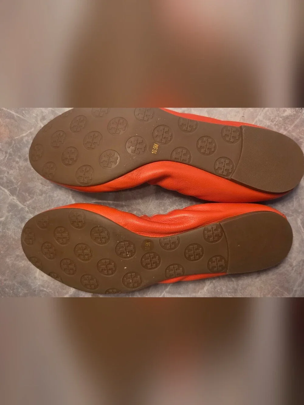 Tory Burch Orange Leather Tassel Ballet Flats with Gold Logo